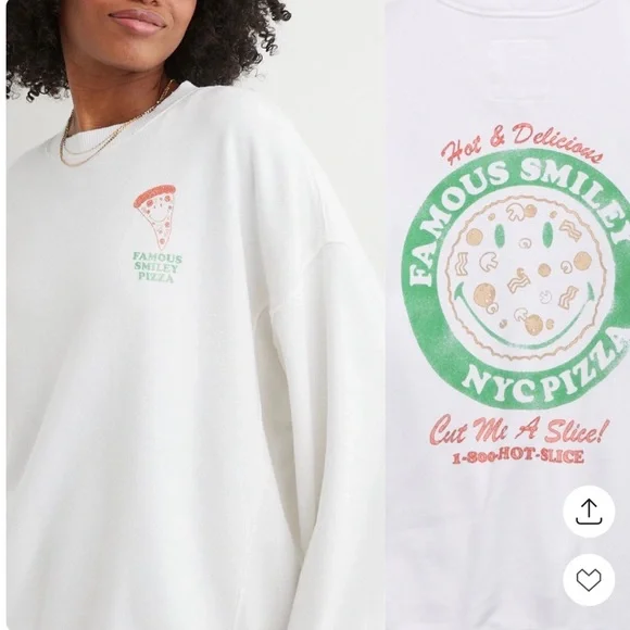 Aerie The Chill Crew Oversized Famous Smiley Pizza
Sweatshirt Medium NWOT - Picture 2 of 16